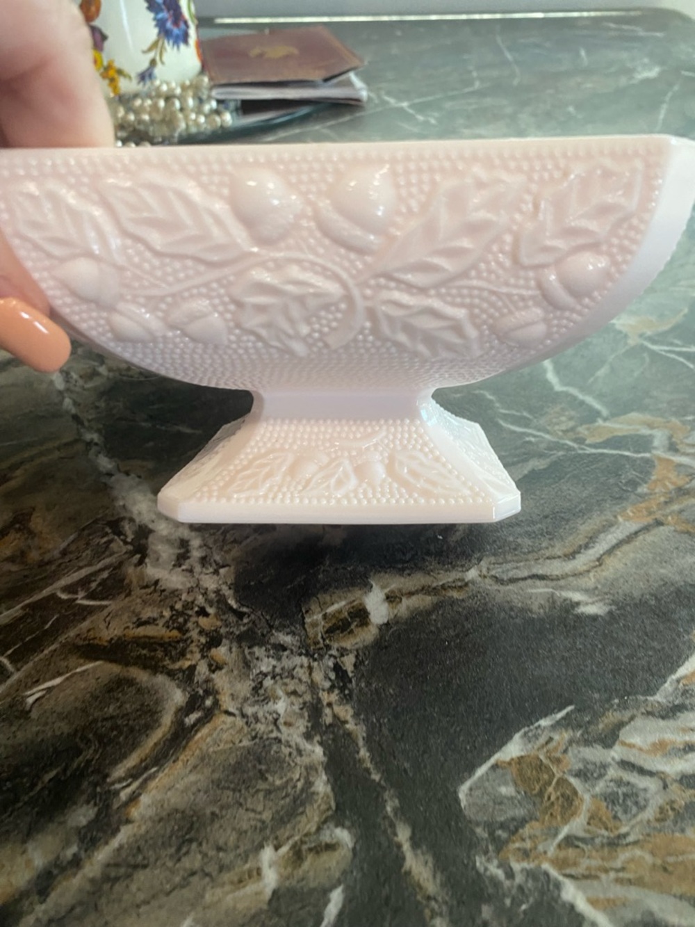 Vintage-Style Pink Embossed Glass Compote Bowl